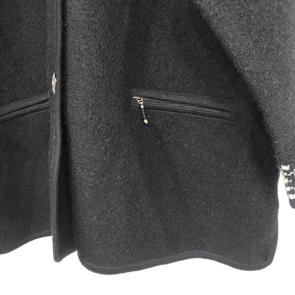 Icelandic Design Black White Nordic Design 100% Wool Sweater Coat - Picture 7 of 16